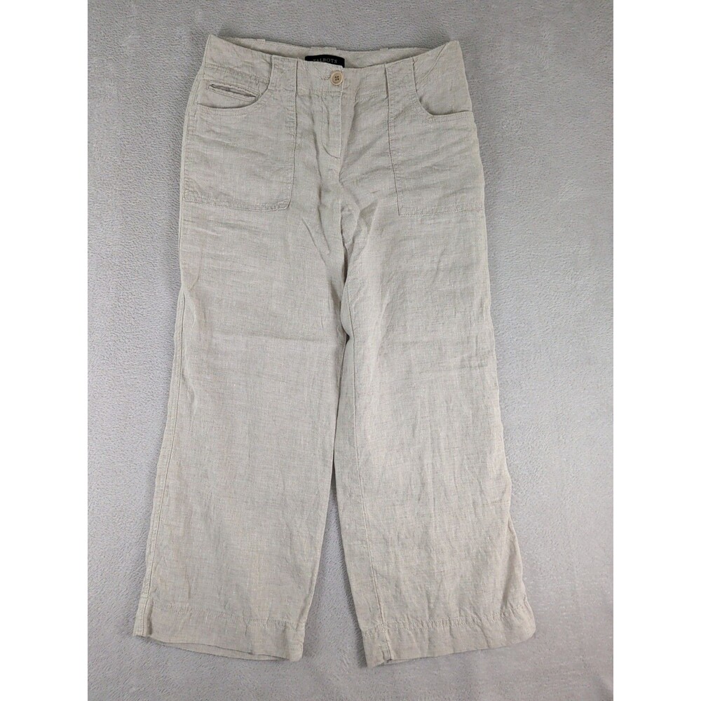 Talbots Signature Linen Pants Women's 4 Crop Wide Leg Grandma Coastal